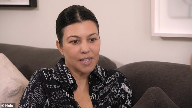 Kourtney tells Kim, ‘I loved what she was saying, though, about the trauma, that you probably didn’t deal with your… trauma, or that your way of dealing with it would be…’ as Kim finishes, ‘is just like extra calm.’