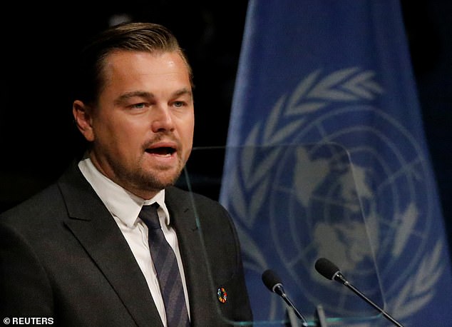 The Hollywood movie star and environmental activist, 49, is said to have a personal fortune of $300 million and used some of that staggering fortune to invest in Wild Loci (pictured at UN in 2016)