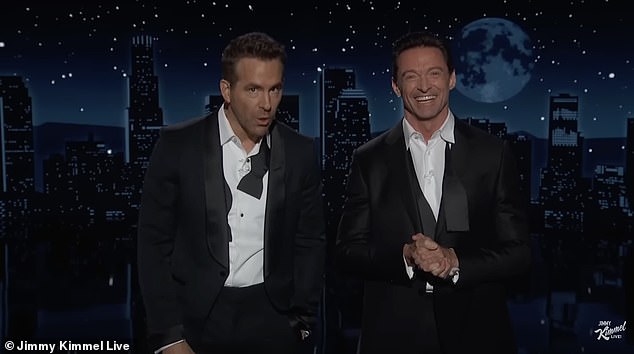 Ryan Reynolds poked fun at Hugh Jackman 's recent divorce from his wife of 27 years, Deborra-Lee Furness, while guest hosting Jimmy Kimmel Live! on Wednesday