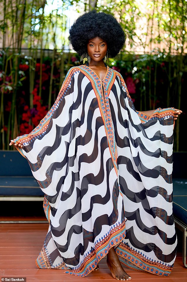 'This fabulous black-and-white design is perfect for those who want to explore while appreciating classic colors, says Sai about her Tanzania Print