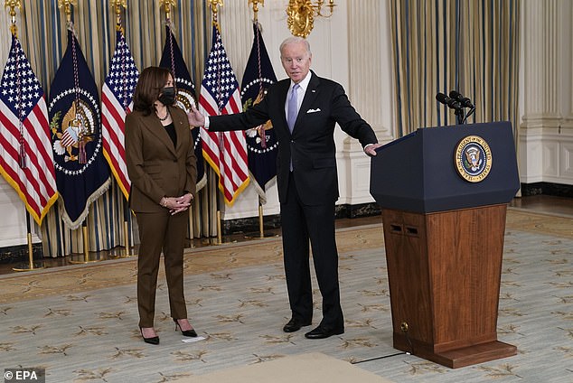 US Vice President Kamala Harris (L) and US President Joe Biden. On March 24, President Biden appointed Harris to take the lead on immigration with a focus on 'root causes' of  migration