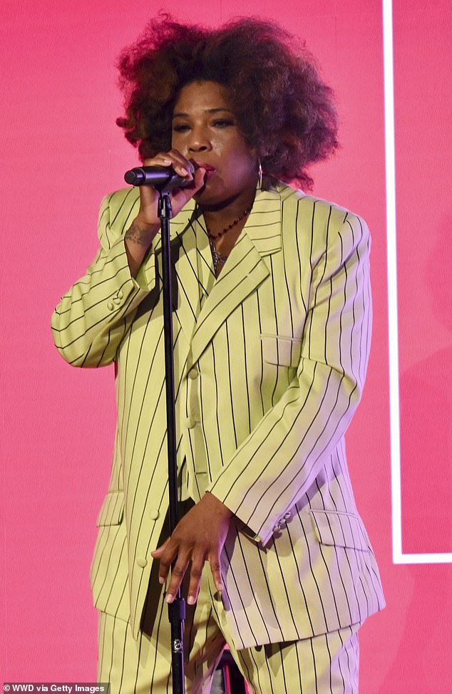 Macy pictured performing onstage at the Fashion Trust U.S in April