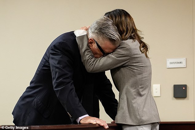 Baldwin's outing comes nearly two weeks after his Rust shooting trial was dismissed - causing an emotional reaction from the star and his wife; seen on July 12 in Santa Fe, New Mexico