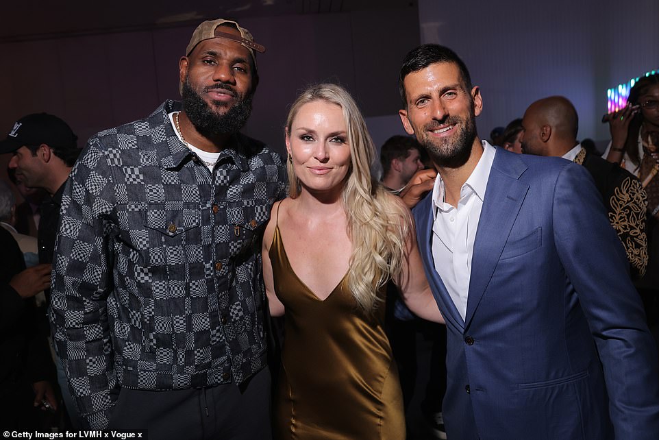 LeBron James, Lindsey Vonn and Novak Djokovic looked in good spirits as they posed together at the event