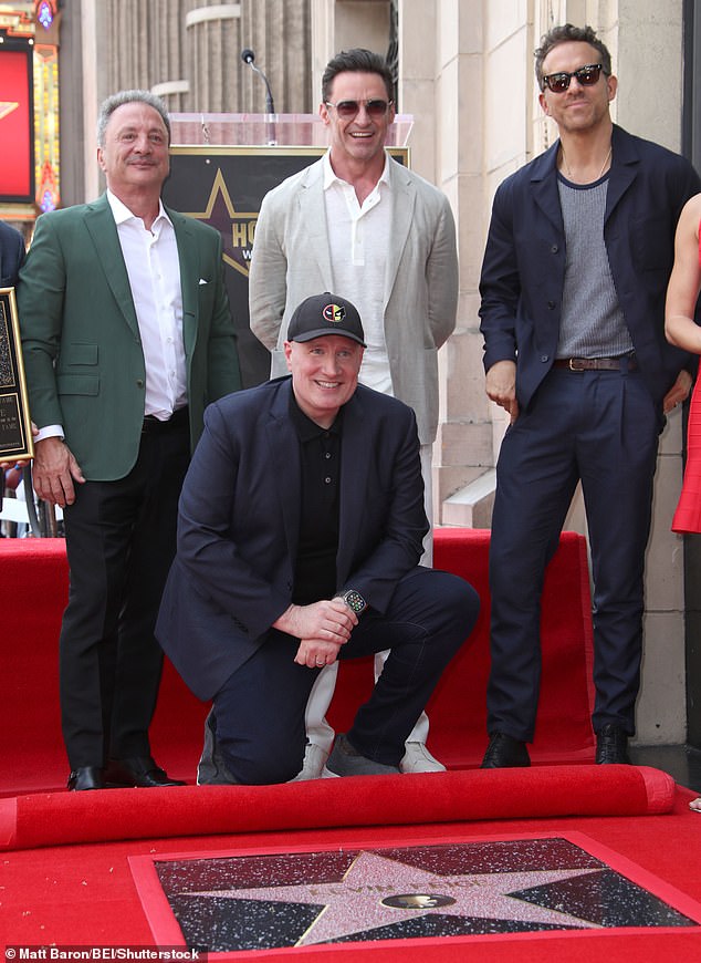 Feige joined exec producer Louis D'Esposito as well as Jackman and Reynolds for a snap