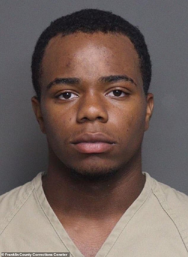 The teen - alongside another 16-year-old and Gerald Dowling, 19 (pictured) - have been charged with murder. A $10million bond was set for Dowling after he turned himself into Columbus Police on Wednesday and admitted to his involvement in the tragedy