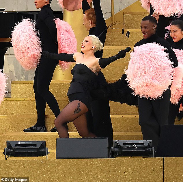 Gaga later donned a pair of stylish black opera gloves