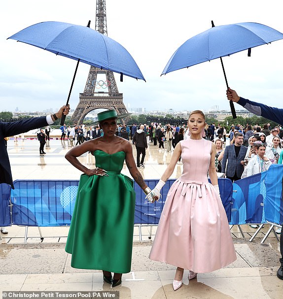 Ariana Grande and Cynthia Erivo arrive at the Trocadero ahead of the opening ceremony for the Paris 2024 Olympic Games. Picture date: Friday July 26, 2024. PA Photo. Photo credit should read: Christophe Petit Tesson/Pool//PA WireRESTRICTIONS: Use subject to restrictions. Editorial use only, no commercial use without prior consent from rights holder.