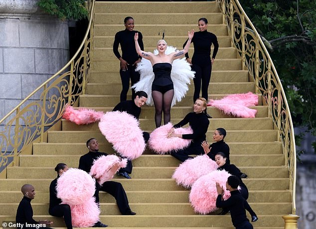 Gaga confidently strode down the golden steps