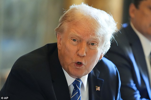 Republican presidential candidate former President Donald Trump speaks while meeting with Israeli Prime Minister Benjamin Netanyahu