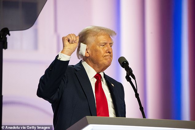 A large white bandage covered the former president's right ear the entire RNC