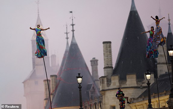 Paris 2024 Olympics - Opening Ceremony - Paris, France - July 26, 2024. General view of performers during the opening ceremony. REUTERS/Adnan Abidi