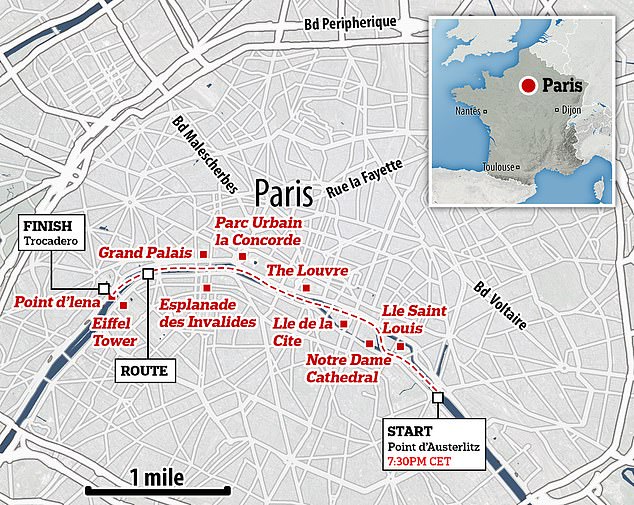 The route of the Olympics opening ceremony on the Seine tonight