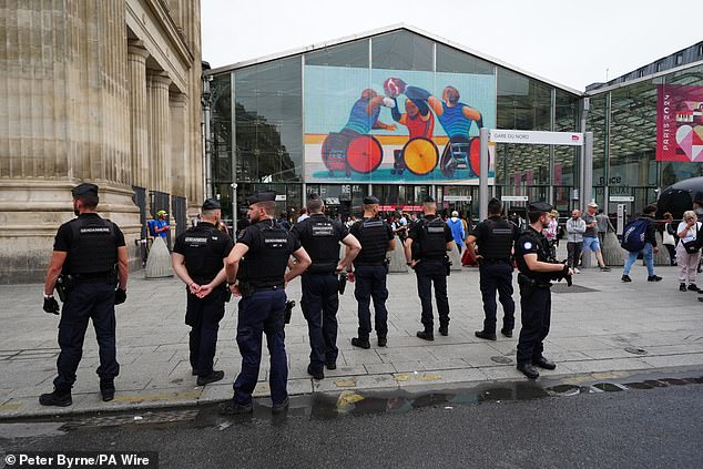 Gendarmes outside the Gare Du Nord train station in Paris, France, after "malicious acts" severely disrupted travel across the country