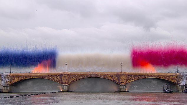 Fireworks explode ahead marking the start of the Olympic Ceremony