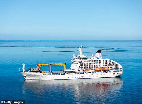 TEAHUPO'O, FRENCH POLYNESIA - JULY 25: A general view is seen of the athlete village cruise ship prior to the commencement of the Olympic Games Paris 2024 at  on July 25, 2024 in Teahupo'o, French Polynesia. (Photo by Ed Sloane/Getty Images)