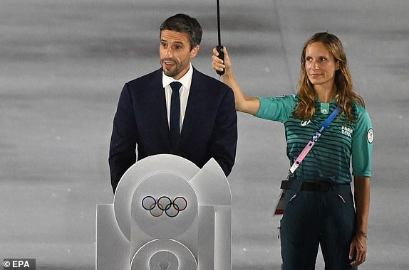 epa11498046 Paris 2024 President Tony Estanguet speaks during the Opening Ceremony of the Paris 2024 Olympic Games, in Paris, France, 26 July 2024.  EPA/Joel Marklund / POOL