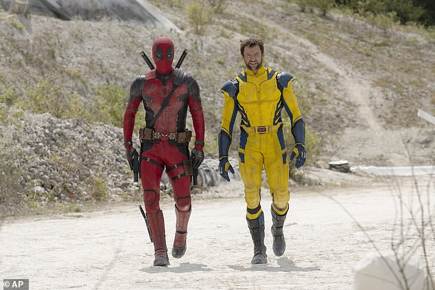 Ryan and Hugh in character on the set of the Deadpool & Wolverine film