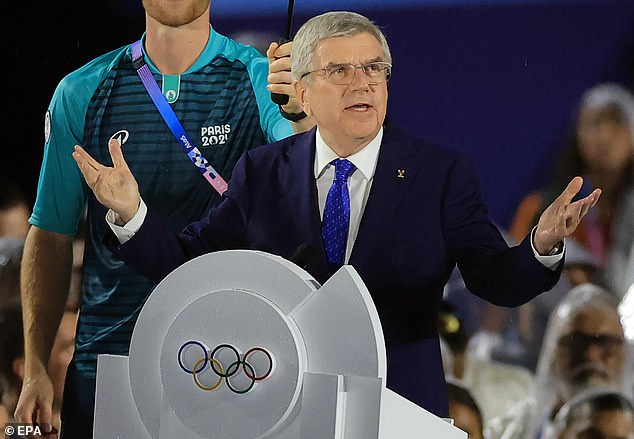 IOC president Thomas Bach speaks during the Opening Ceremony of the Paris 2024 Olympic Games