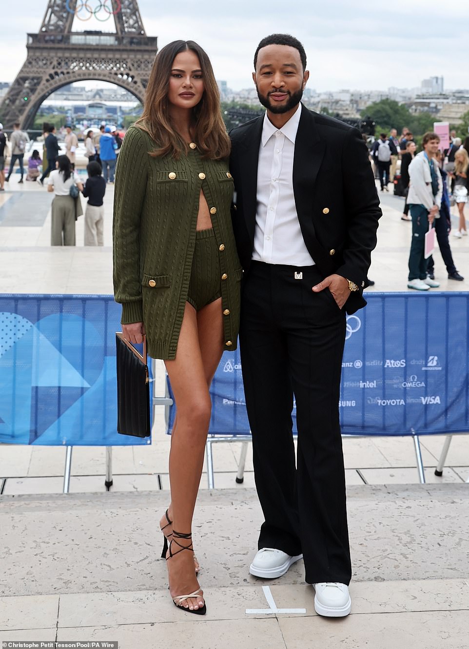 She teamed the garment with tiny hotpants that showcased her enviably toned legs, donning barely-there black heels to boost her frame further