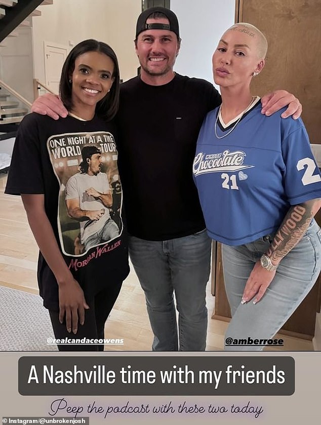 Josh Hall posed for a photo with pals Candace Owens and Amber Rose in Nashville after he and Christina Haack both filed for divorce last week