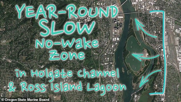 There is a year-round no-wake zone from the Holgate Channel to the tip of the Ross Island Lagoon