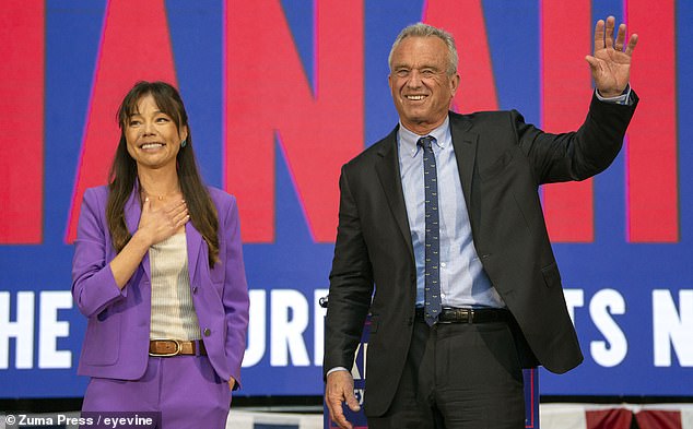 Nicole Shanahan (left), Robert F. Kennedy Jr.'s running mate (right), revealed on a podcast this week that the independent is thinking about throwing in the towel and backing former President Donald Trump