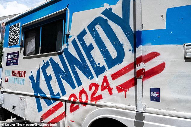 A truck promoting Robert F. Kennedy Jr.'s independent presidential campaign is seen outside of The Bitcoin Conference held at Music City Center in Nashville