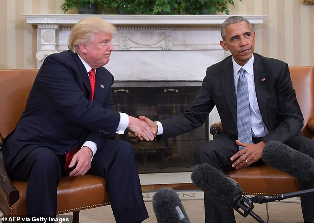 Trump and Obama have long had a frosty relationship. They are seen here at the White House during the transition period after Trump won the 2016 election and before Obama left office