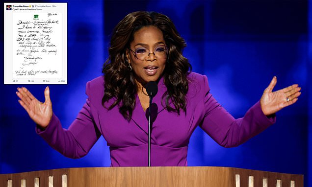 Oprah Winfrey sings Kamala's name and takes 'childless cat lady' swipe at J.D. Vance in