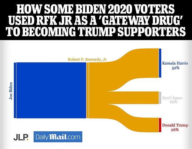 The data can also be used to see what happens to people who voted Biden in 2020 but said they backed RFK Jr. now. More than a quarter say they lean towards Trump