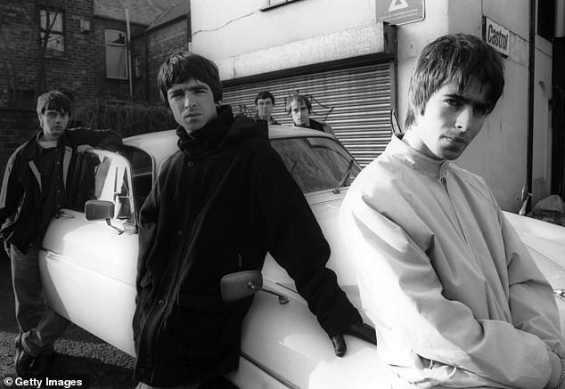 Oasis are pictured in Withington, Manchester, in 1993. (L-R) Paul McGuigan, Noel Gallagher, Tony McCarroll, Liam Gallagher, Paul Arthurs