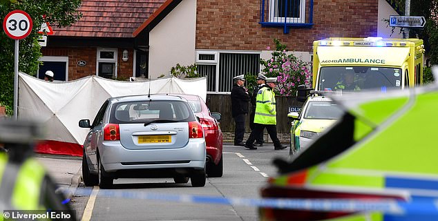 Pictured are emergency services at the scene in Formby after the Vauxhall Corsa mounted the pavement and collided with two pedestrians