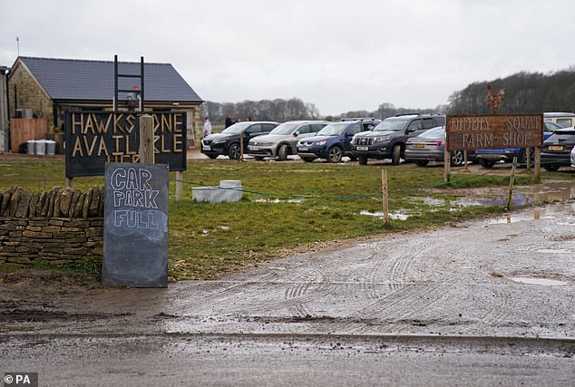 A sign stating the car park at Diddly Squat Farm Shop is full on March 17, 2023. Clarkson has previously tried to expand the car park but has been refused permission