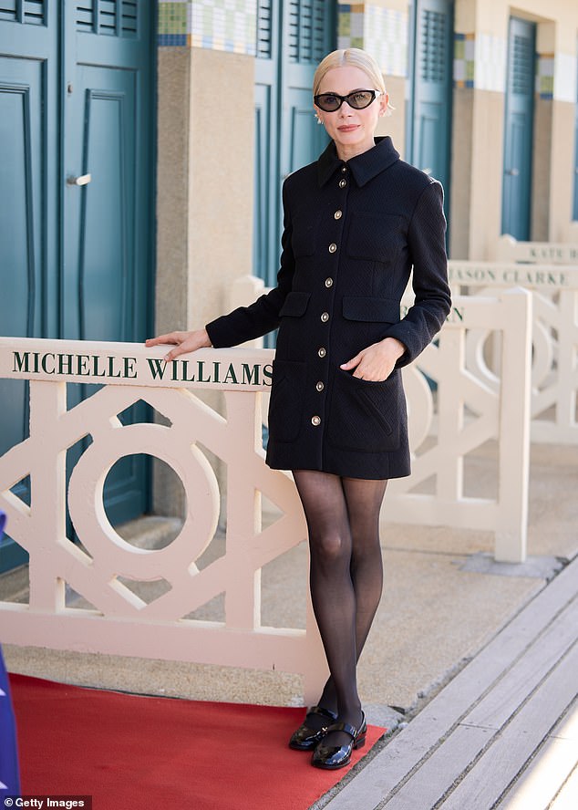 Michelle Williams received her dedicated beach cabin on the Promenade des Planches in Deauville, France as part of the town's annual film festival