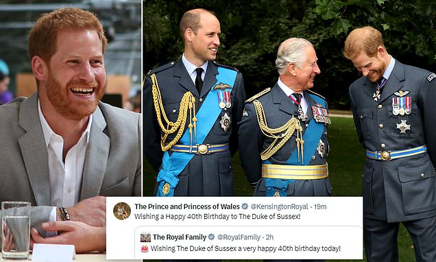 Prince William and Kate Middleton join the King and Queen in wishing Prince Harry a happy