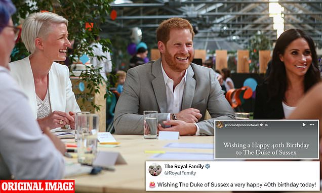 King Charles and Prince William both wish Harry a happy 40th birthday - but use photo in