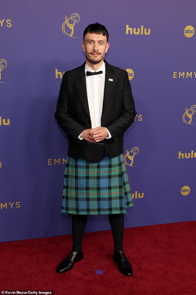 While the show's creator and star Richard, 35, showed his pride for his Scottish heritage as he arrived sporting a traditional plaid kilt