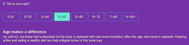 The 14-question quiz asks you for your age, sex, height and weight and whether your height has decreased in recent years