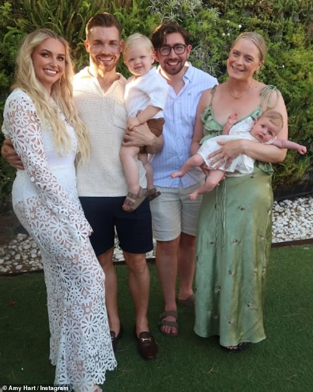 Amy had previously suggested the wedding would be a musical themed extravaganza, held over a four day period (pictured with Sam, Stanley and family members on Monday)