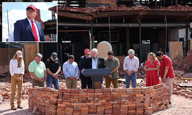 Forget bulletproof glass: Trump has a mini brick wall built around him during remarks in