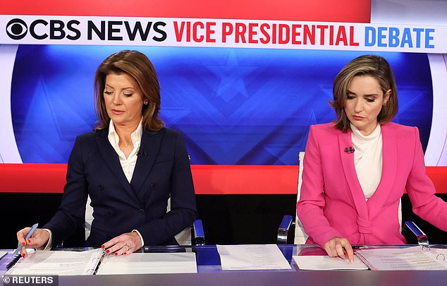 The debate was moderated by CBS News' Norah O'Donnell (left) and Margaret Brennan (right). At one point, Brennan fact-checked Vance on Haitian migrants' immigration status prompting an angry response from the GOP vice presidential nominee