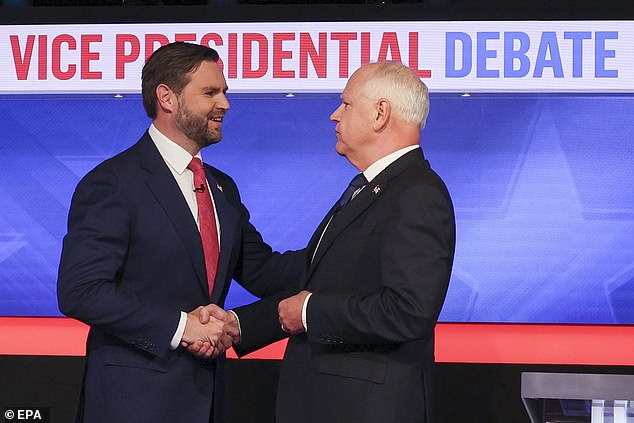 Judi James told DailyMail.com that the debate could be encapsulated at the end when Vance and Walz attempted to shake hands with a 'very well-mannered battle for power and status'