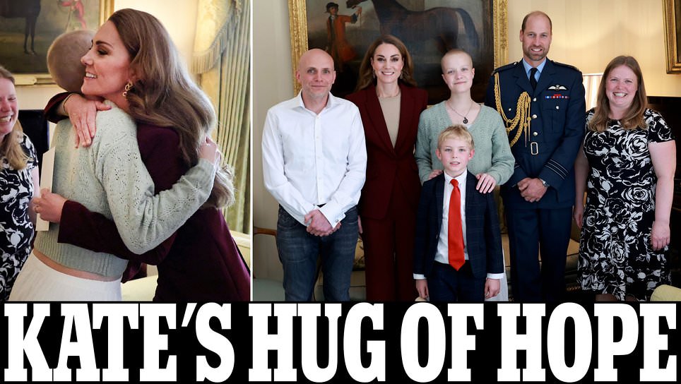 The hug that says 'I'm with you': Kate Middleton embraces young cancer-stricken