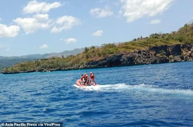 Pulau Reong is a small island located in the Alor Archipelago of Indonesia, a region renowned for its exceptional scuba diving. Rescuers are pictured during the search for Monfore