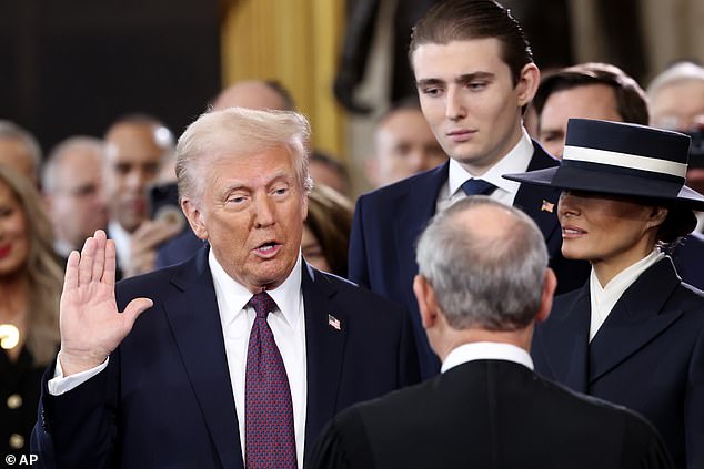 Trump's youngest son was next to him as the Republican was sworn in for a second term