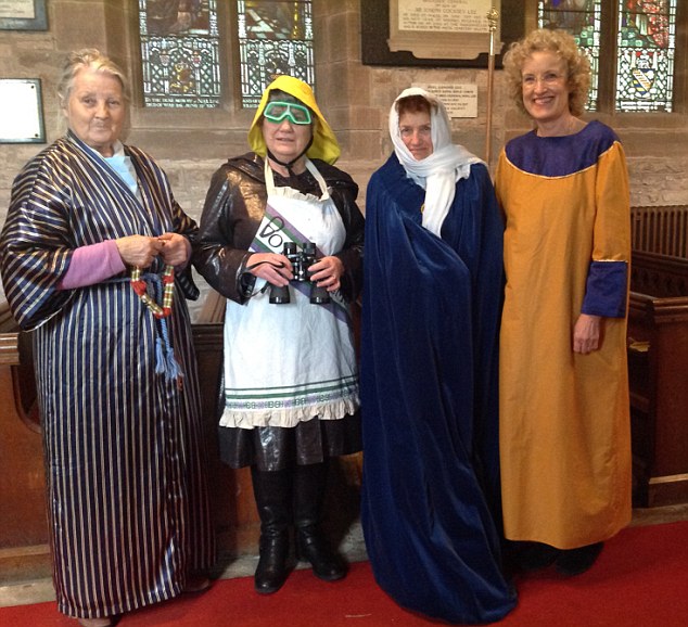 Stars of the show: From left, Sue Farr (choir), Jill Wylie (Mrs Noah), Verity Look (Mary) and Marigold Farmer (choir)