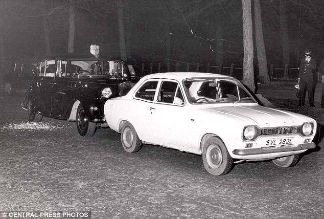 Ambush: Ball's white Ford and the car in which Princess Anne was travelling on the night of the ambush