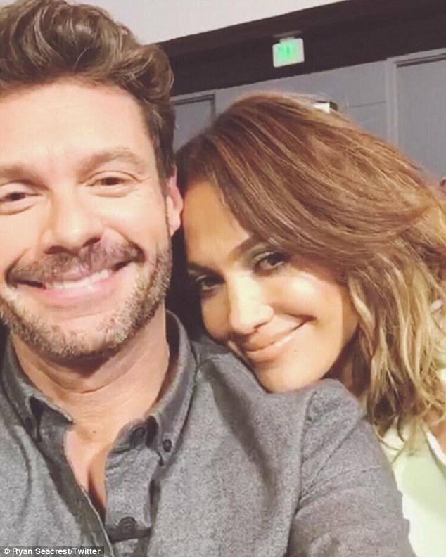 They're besties: Idol host Ryan Seacrest also shared an image from the auditions, only in his snap J-Lo was relaxed and smiling