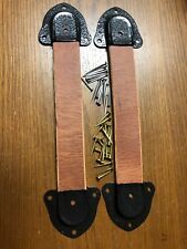 Antique Trunk Handles-2 leather straps,4 trunk hardware black metal caps-nails-A